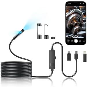 DualLens Endoscope Camera with Light,1920P HD Inspection Camera for Automotive & Home, IP67 Waterproof Borescope with Semi-Rigid Snake Cable,Detects Pipe Clogs,Engine Issues-16.5FT for iPhone Android
