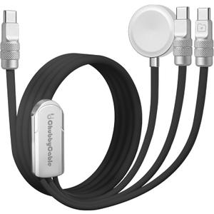 chubbycable Tri-Flex 3 in 1 USB C Cable for Apple Watch Charger Silicone 100W Multi Charging Cable Fast Charge Compatible with iPhone 17-15 Series iWatch iPad MacBook, 4.1FT, Black