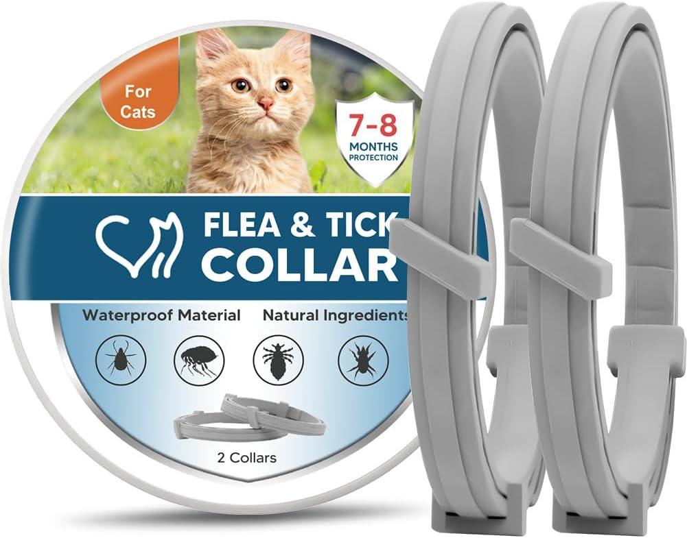 NJKPUYT Flea Collar for Cat,Natural Cat Flea & Tick Collar,for Indoor & Outdoor Cats,Safe for Pets & Families,8-Month Duration,Easy to Use - 2P