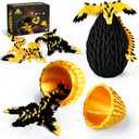 2PCS 3D Printed Dragon Egg with Dragon Inside, Black and Gold Eggs Articulated Fantasy Fidget Toys, Collectible Mythical Creature Gifts for Adults Teens, Cool Stuff Desk Decor