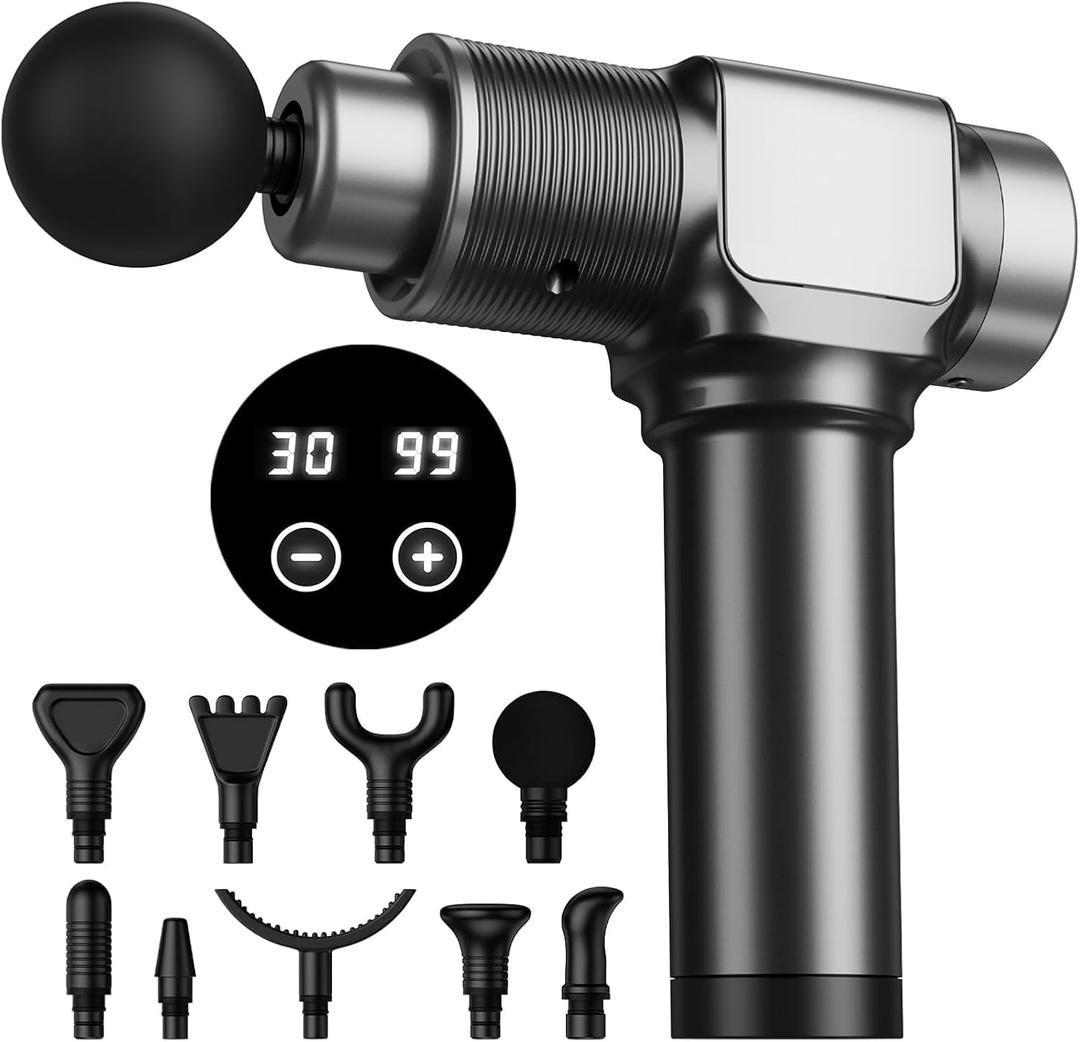 JQX Massage Gun, Deep Tissue Massager Gun for Pain Relief, Percussion Muscle Massage Gun for Athelets, Handheld Electric Back Massager with 30 Speed Levels & 9 Massage Heads (Black)