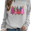 APRFLOWER Christmas Sweatshirts Women Colorful Christmas Tree Graphic Shirt Xmas Holiday Party Long Sleeve Pullover Blouse (Large, Grey)