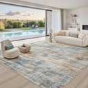 12x15 Area Rug for Living Room: Extra Large Neutral Abstract Carpet Modern Soft Low Pile Non-Slip Stain Resistant Washable for Open Floor Plan Bedroom Dining Office Indoor Decor Blue Brown