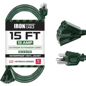 15  Ft Gauge Green Outdoor Extension Cord, UL Listed Medium Duty 3-Prong Power Cable for Indoor/Outdoor Holiday and Yard Use