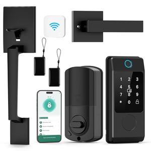 WiFi Front Door Lock Sets with Handle, Fingerprint Keyless Entry and Smart Keypad with Lever Handles, Electronic Screen+WiFi Gateway, APP Control, Auto-Lock, Voice Control