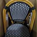 Flash Furniture Bordeaux Set of 2 Indoor/Outdoor Commercial Bistro Stack Chairs - Black/White PE Rattan Back and Seat - Natural Bamboo Print Aluminum Frame