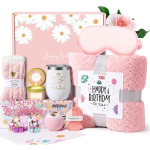Birthday Gifts for Women Friendship, Happy Birthday Gifts Basket for Mom Friend Sister Wife Her Birthday Gift Unique, Luxury Self Care Gift Rose Relaxing Spa Gifts Set with 3D Birthday Card for Women (Pink)