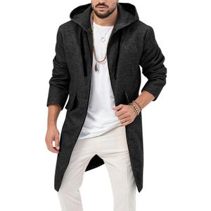 ZIWOCH Mens Trench Coat Wool Blend Hoodie Long Jacket Full Zip Winter Classic Business Overcoat (X-Large, Black)