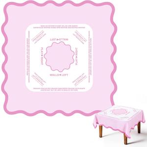 Mindsoft Scalloped Mahjong Tablecloth 55 x 55 Inches Square Tablecloth Polyester Game Table Cover for Mahjong Beginners Card Board Tile Games Supplies (Pink)