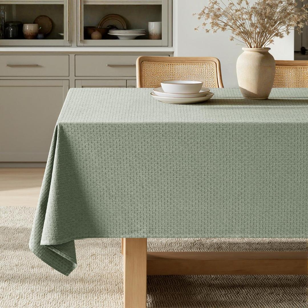 MIULEE Sage Green Linen Cotton Table Cloth Rectangle Tablecloth Spring Waterproof Spillproof Cross-Star Textured Table Cltoth Decorative Farmhouse Style for Dining Party Weddings 60x104 Inch