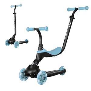 QPlay Toddler Scooter Ages 1 to 6 | Up to 110 Lbs | Kick Scooter with Adjustable Push Handle Height, Lights on Deck & 3 Wheels, Kids Ages 2 to 5 Boys & Girls Gifts (Violet) (Blue)