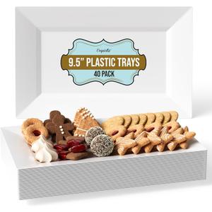 Exquisite Plastic Serving Trays For Party - 40 Pcs 9.5 Inch White Serving Platters, Disposable Party Trays For Food, Catering & Buffet
