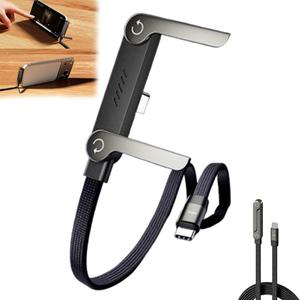 Sideways Phone Charger, 2-in-1 Invisible Holder Charger Cable, 240W Stand Data Cable, Invisible Holder Charger Cable with Stand for Smartphones Tablets (1pc,C-C)