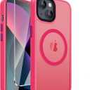 4 x DEERLAMN Magnetic Matte Case for iPhone 13/14 with Screen Protector, [Compatible with MagSafe][Military Grade Drop Protection] Slim Translucent Shockproof Protective Phone Cover, Hot Pink
