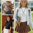 LessonZoo 3 Pack Girls Shirts Short Sleeve Mock Turtleneck Cotton Cute Lettuce Trim Summer Tops 5-14Y Kids Clothes(Black, White, Khaki,11-12 Years)