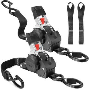 Retractable Ratchet Straps, 1763lb Break Strength Self Retracting Ratchet Straps Heavy Duty with Soft Loops, 10FT Auto Tie Down Straps Easy Retract for Motorcycle, Truck, Securing Cargo, 2 Pack (Black)