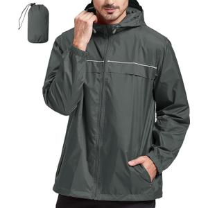 SWISSWELL Rain Jacket Men Waterproof Windbreaker, Lightweight Hooded Raincoat for Daily Casual (X-Large, Dark Grey+packable)