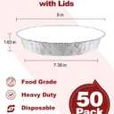 50 Pack 9 Inch Round Aluminum Pans with Cardboard Lids - Disposable Tin Foil Pans, Food Containers for Cake Baking, Cooking, Reheating, Roasting, Storage
