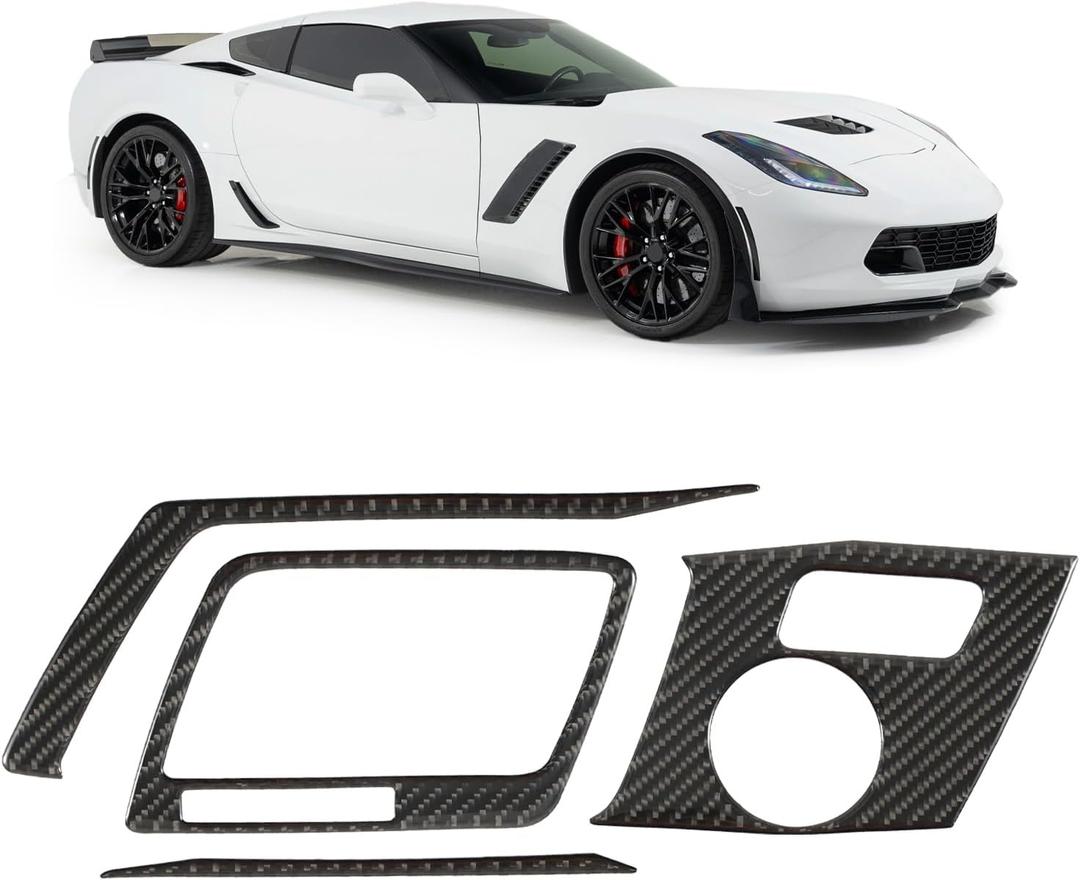 Real Carbon Fiber Center Control Gear Shift Panel Trim Compatible with Corvette C7 20142019, Interior Decal Sticker Accessories