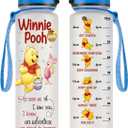 Pooh 32 Oz Water Track Bottle, As Soon As Saw You Water Bottle With Time Marker, Pooh Bear Motivational Insulated Water Bottle, Gifts For Family Friend