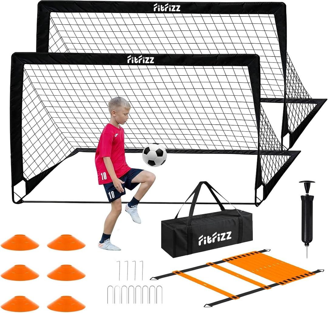 Soccer Goal, Soccer Goals for Backyard, 6x4ft Portable Pop Up Soccer Net Set, Soccer Training Equipment with Soccer Ball, Ladder and Cones
