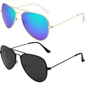 livho Sunglasses for Men Women Aviator Polarized Metal Mirror UV 400 Lens Protection (Gold Purple+all Black)