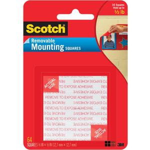 Scotch Removable Double-Sided Mounting Squares, 16 Pre-Cut Foam Squares, 0.7 in. x 0.7 in., Removes Easily Without Leaving Any Residue, Photo-Safe, Mess-Free Application (108AMS-SQ-16)