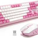Tongyangat Wireless Keyboard and Mouse Combo, 2.4G Full-Size Keyboard Mouse Set, Plug & Play, Quiet Click, Ergonomic Design, Compatible with Windows, Mac, Laptop, Desktop, Computer (T906-Pink)