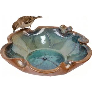 Ceramic Bird Bath and Feeder, Heavy Duty 12.5-Inch Ground Feeding Bowl, Wildlife Water Station for Squirrel Rabbit Bird Bee - Garden, Yard, Balcony Dcor