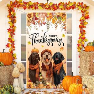 2 x MEHOFOND Fall Thanksgiving Door Cover, Double Sided for Outside Dog Pumpkin Maple Leaves Give Thanks Turkey Seasonal Autumn Yard Decoration 3.6x5.9ft