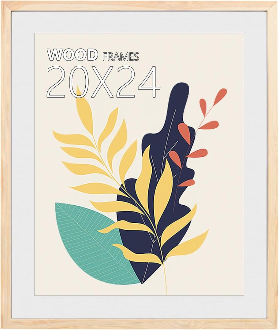 20x24 Poster Frame,24x20 Natural Wood Picture Frames with Polished Plexiglass,Easy to Hang,Display Picture 20x24 without Mat or 16x20 with Mat for Wall Mounting Horizontally and Vertically (Natural