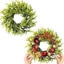 2 Pcs Christmas DIY Gree Wreath 10 Inch Green Artificial Wreaths DIY Faux Plain Wreaths Front Door Green Farmhouse Cabinets Wreath Indoor Outdoor Wall Decor(Pine Needle)