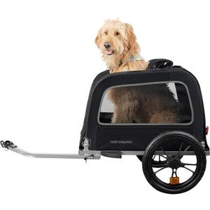 Retrospec Rover Waggin' Pet Bike Trailer - Small & Medium Sized Dogs Bicycle Carrier - Foldable Frame with 16 Inch Wheels - Non-Slip Floor & Internal Leash (Black)