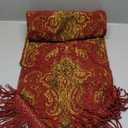 Loom and Mill Luxury Vintage Chenille Table Runner 120 Inches Long, Red Damask Jacquard Table Runners with Multi-Tassels for Dining Room Dresser Party Banquet Christmas Decor(Red,13x120 inch)