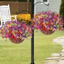 HyeFlora 2 Set Artificial Outdoor Flowers Hanging Basket, Faux Hanging Plants for Outside Spring Decoration, Fake Silk UV Resistant Look Real Daisy for Porch Patio Home Decor