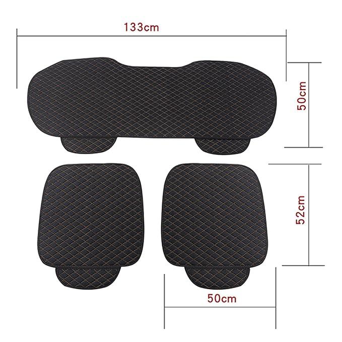 Car Seat Covers Front/Rear Protector Mat Pad, Anti-Slip Full Set Car Seat Cushion, Linen Fabric Universal Siz (Beige-Front+Rear Bottom Seat) 2 Pcs Black 21 x 21 In