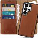 SHIELDON 2-in-1 Case Wallet for Galaxy S26 Ultra 6.9" 2026, Genuine Leather, Detachable, Magnetic, RFID Blocking Credit Card Slot, Kickstand, Shockproof, Not Support Wireless Charging - Retro Brown