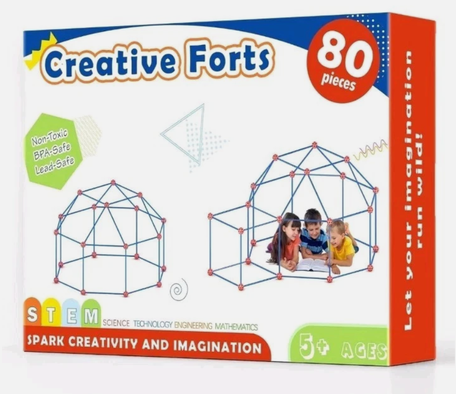 Tiny Land Kids-Fort-Building-Kit-80 Pieces-Creative Fort Toy for 5,6,7,8 Years Old Boy & Girls-STEM Building Toys DIY Castles Tunnels Play Tent Rocket Tower Indoor & Outdoor Playhouse