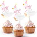 Reallnaive 12 Pcs Silly Goose Themed Cupcake Toppers Funny Silly Goose Party Decoration Geese Cake Toppers for Girls Boys Baby Shower Birthday Party Supplies(Geese,Pink)