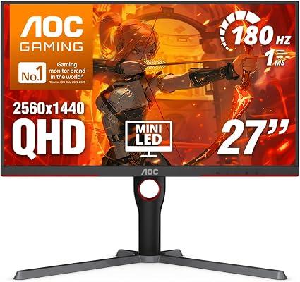 AOC 27 Inch Gaming Monitor QHD 180Hz Mini-LED HDR1000, Q27G3XMN
3440×1440 Computer Monitor, 0.3ms, HDR400, USB 3.2, DP 1.4, HDMI 2.1, Height Adjustable Stand, Audio Out, VESA Mount