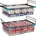 iSPECLE Freezer Organizer Bins for 10 to 20 Cu.Ft, 2 Pack Expandable Hanging Baskets Fit 17.5"-22.6" Width, Metal Wire Storage Racks for Deep Freeze, Not for Upright, Black