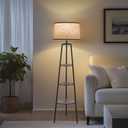 EOEYYOYB 3 Tier Shelf Floor Lamps for Living Room, Modern Standing Lamp with 3 Color Temperature Led Bulb, Tall Lamps for Bedroom and Office, Walnut