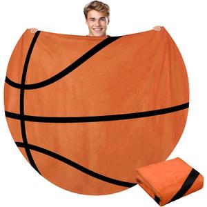 60" Round Sports Throw Blanket for Teens Adults Soft Flannel Baseball Softball Tennis Soccer Baseketball Volleyball Novelty Blanket for Sports Fan Birthday Senior Night Gift(Basketball)