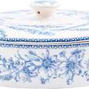 Bico Blue Garden Toile De Jouy Ceramic Tortilla Warmer, 8.9 Inch Tortilla Holder with Lid for Taco Bread Pancake for Mexican Night and Party, Microwave and Dishwasher Safe