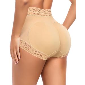 DERCA Butt Lifting Panties Padded Underwear for Women Booty Pads Butt Enhancer Lace Shapewear Panty (L, Beige)