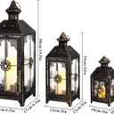 JHY DESIGN Set of 3 Decorative Candle Lantern 19.5" High Metal Vintage Hanging Lantern for Front Porch Home Patio Wedding Party, Festival Decorations(Black with Gold Brush)