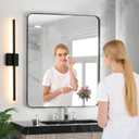 Black Wall Sconces Set of Two, 28 Inch Dimmable LED Bathroom