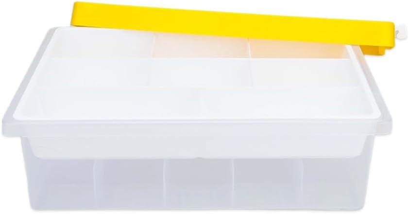 Storage Organizer Box - Yellow Plastic Organizer Bin with Building Plate Lid & Removable Tray, Stackable Building Block Storage, Clear Crafts Box