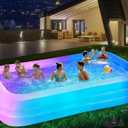 Large Solar Inflatable Pool with Lights, 130"x72"x22" Blow-Up Kiddie Pool with Air PUM, 7 Color Changed Family Swimming Pool for Backyard, Outdoor (Blue)