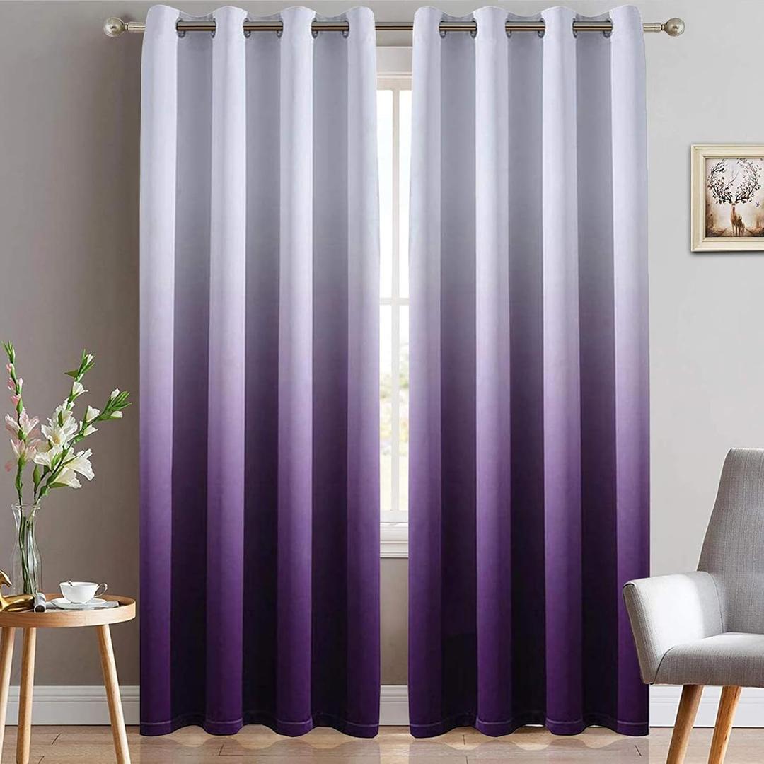 Yakamok Light Blocking Gradient Color Curtains Purple Ombre Blackout Curtains Room Darkening Thermal Insulated Grommet Window Drapes for Living Room/Bedroom (Purple,2 Panels,52x90 Inch)